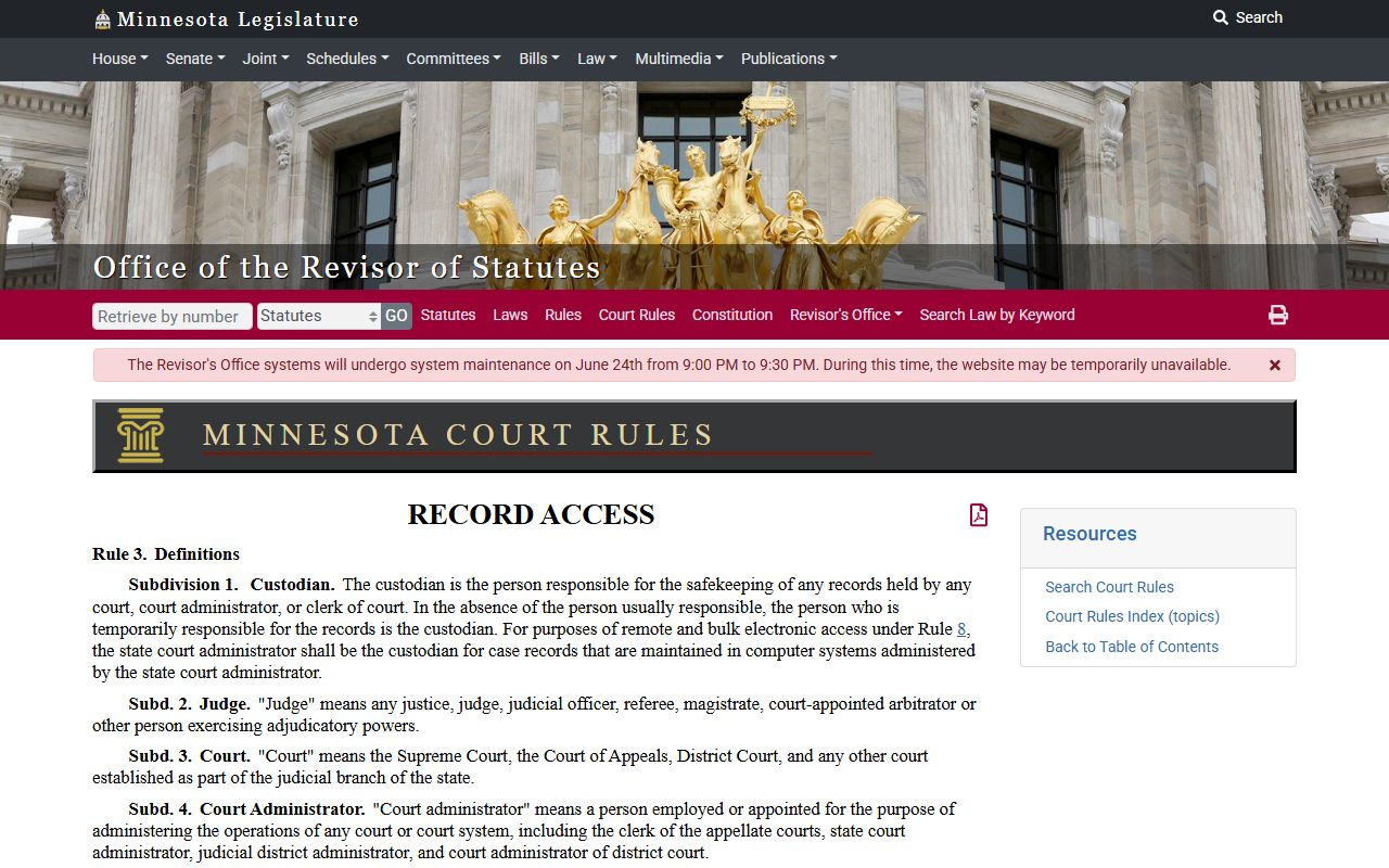 McLeod County Court Administrator public access rule definitions