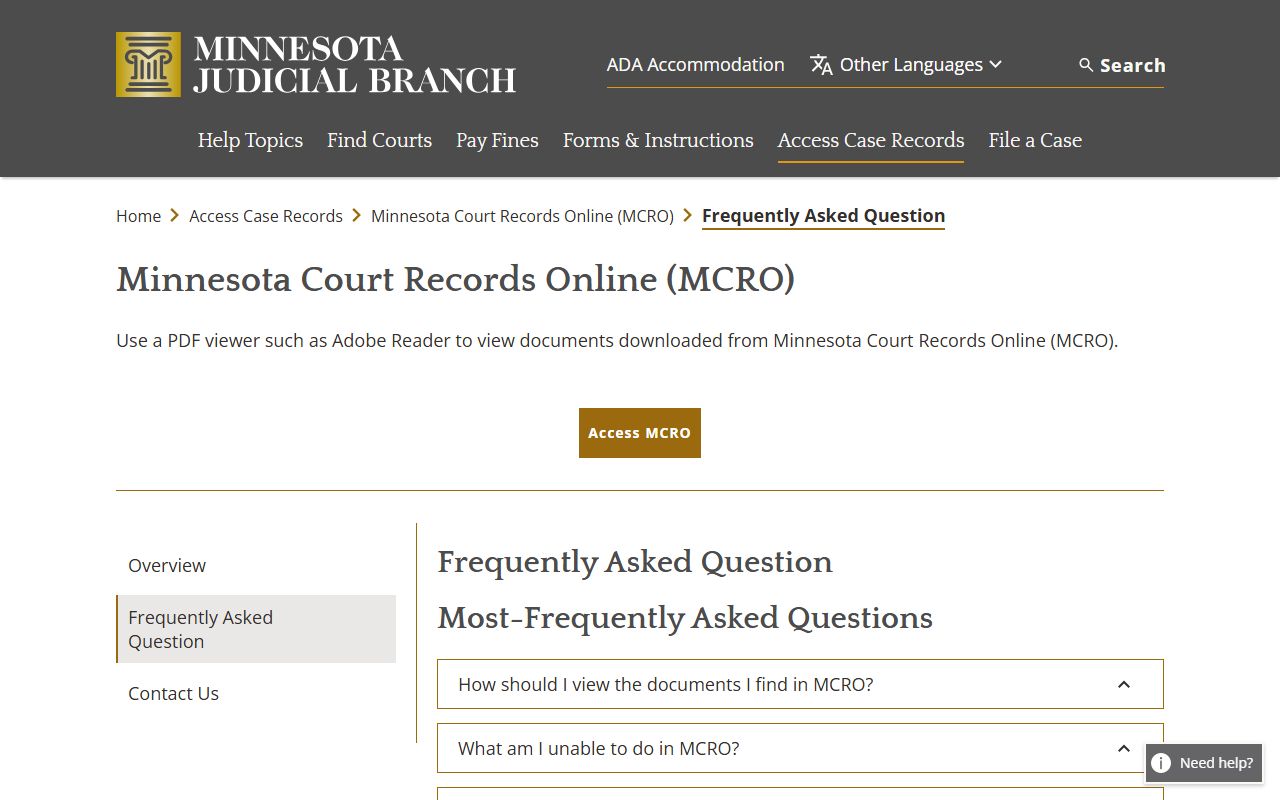 McLeod County court records MCRO FAQ pending criminal limits