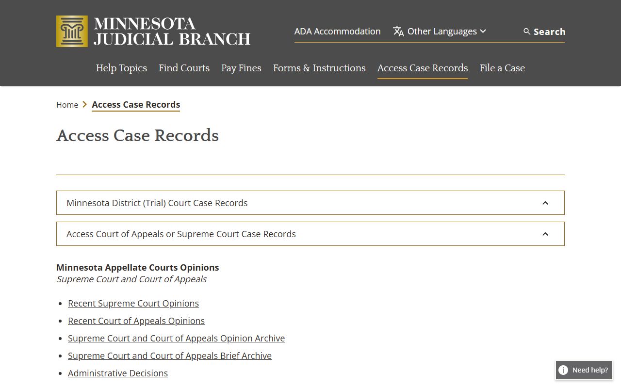 McLeod County court records official access case records page