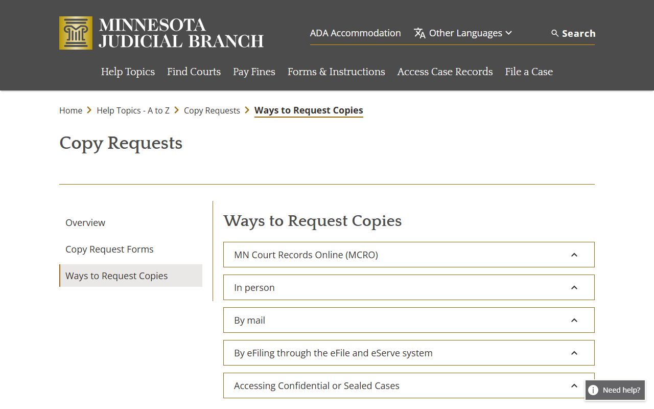 McLeod County court records ways to request official copies