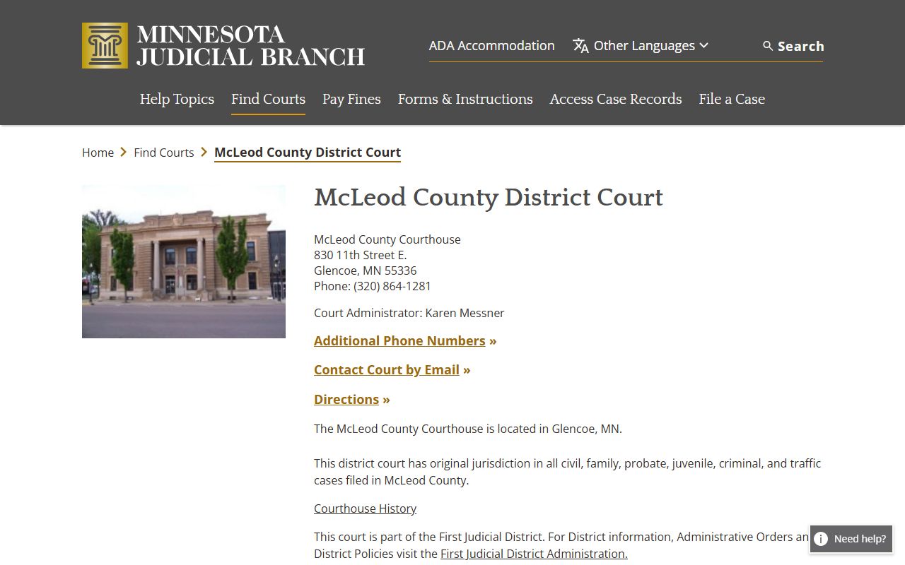 McLeod County court records official District Court page