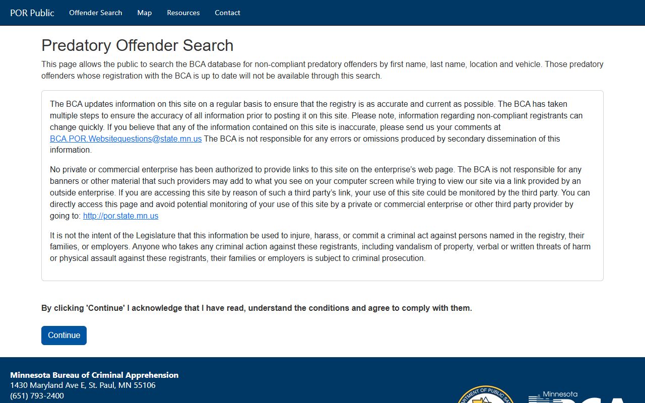 McLeod County inmate search BCA non-compliant predatory offender search