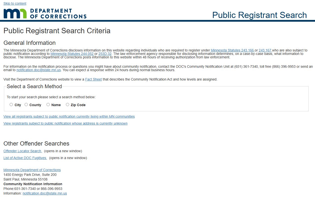 McLeod County inmate search Minnesota DOC public registrant search