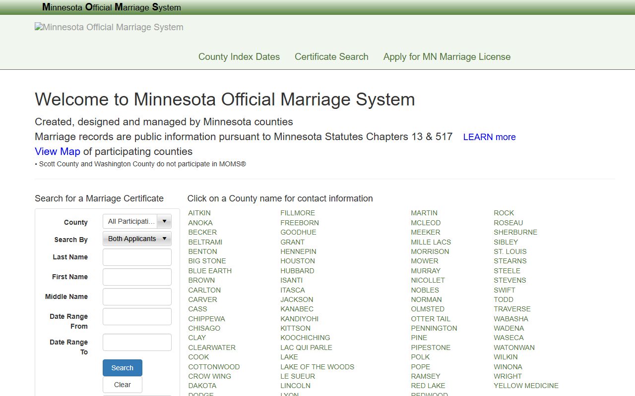 McLeod County marriage records license application form