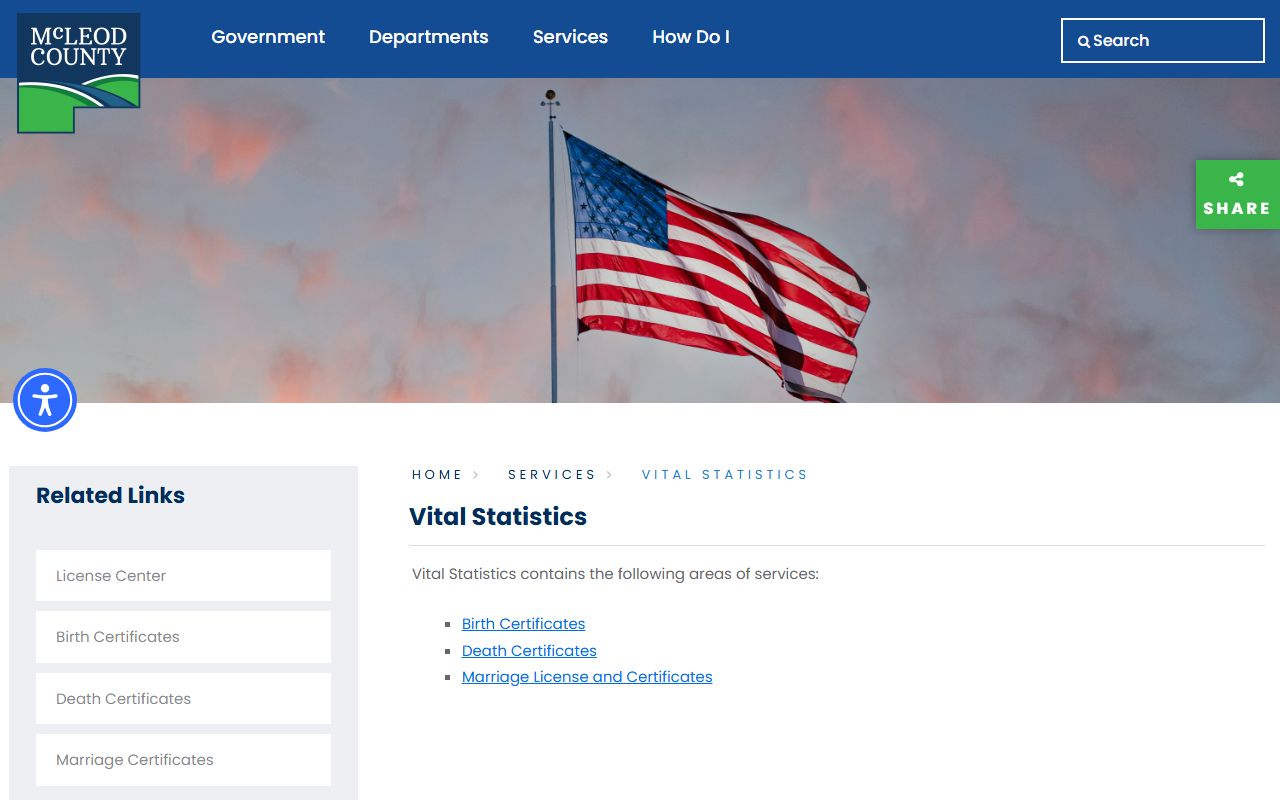 McLeod County marriage records vital statistics page